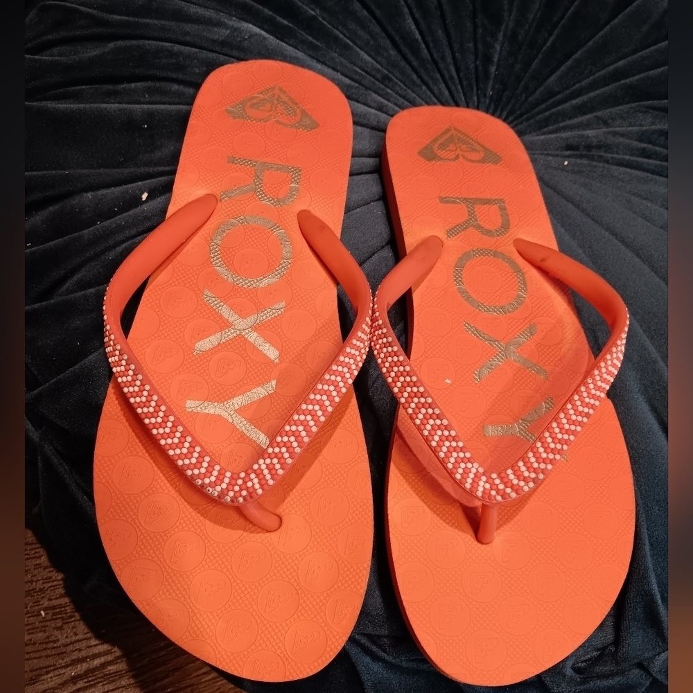 Roxy Orange Flip Flops with Rhinestone Straps
